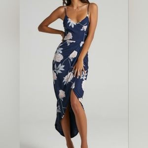 Showpo navy floral midi dress